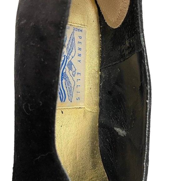 Vintage Perry Ellis Womens 8AA Black Suede Embroidered Red Floral Slip On Flats - Picture 12 of 16